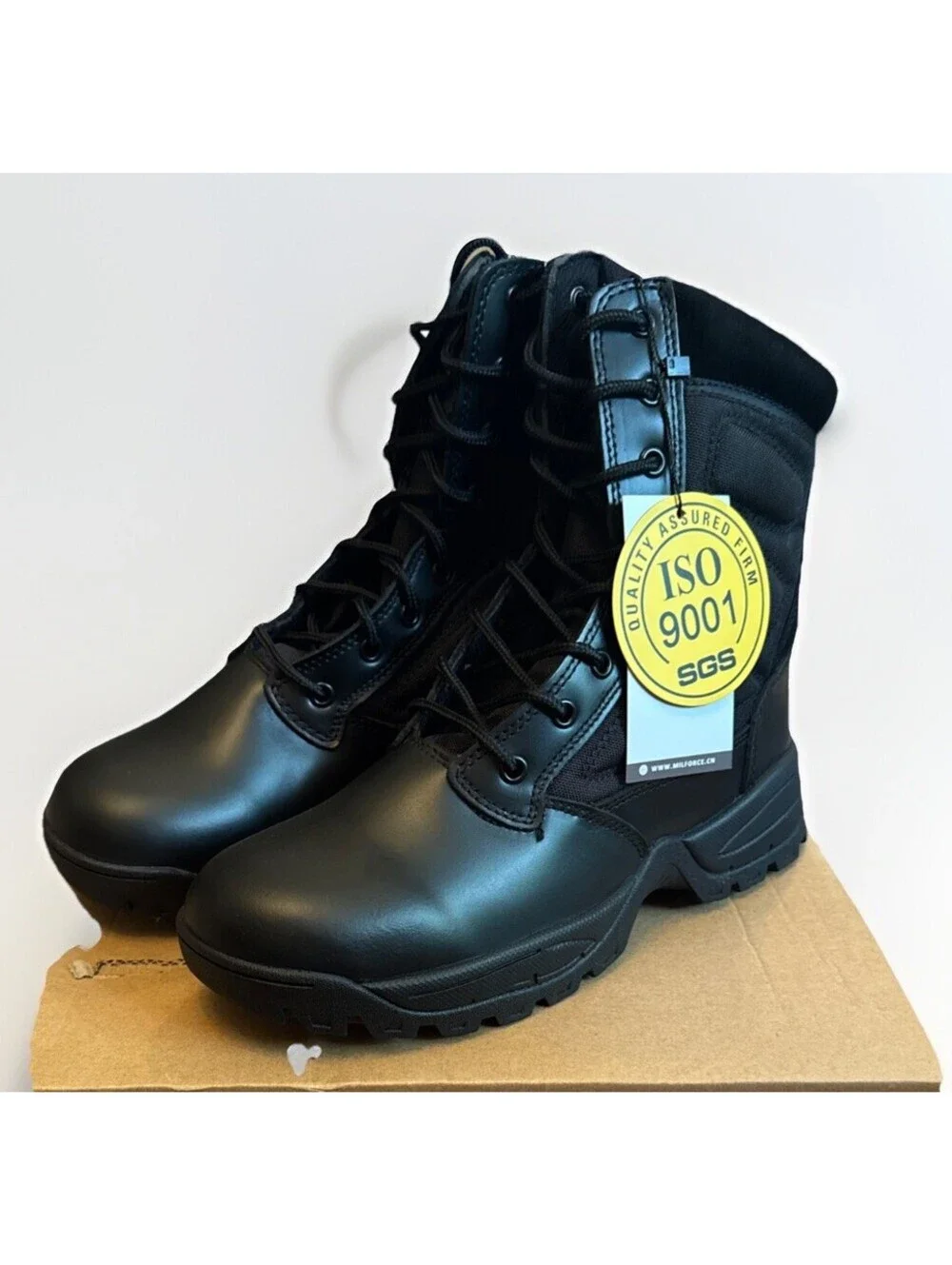 New In Box Wideway Military Tactical Black Leather Combat ISO Boots Men’s 9
